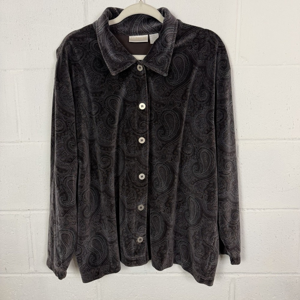 Elisabeth Button Up Top Shacket Velvet Multicolor Paisley Layers Artsy Moody 2X
